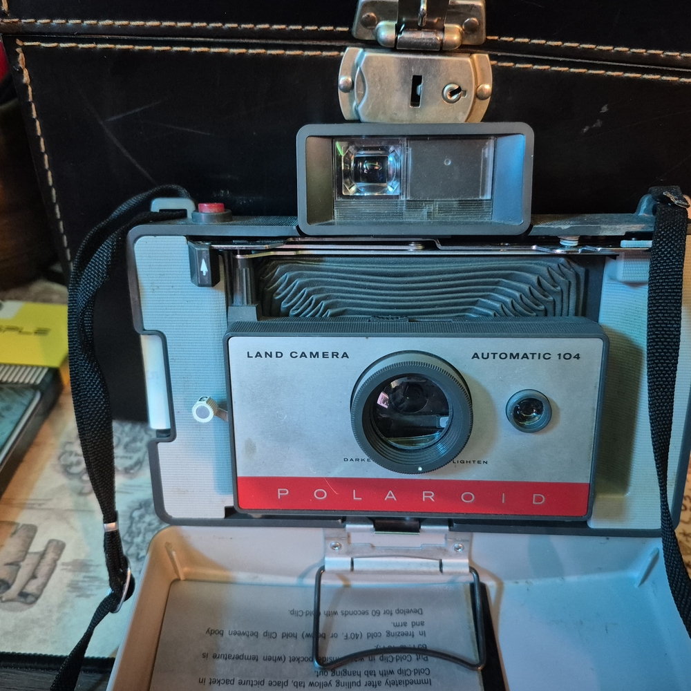 Polaroid Land Camera Automatic 104 - Black and Silver With Case